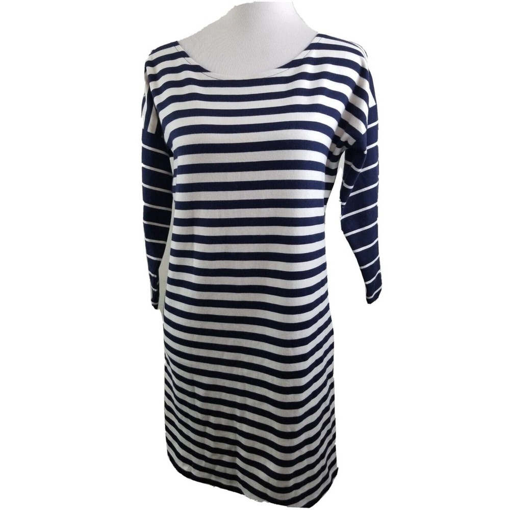 J. Crew Nautical Stripe Long Sleeve Jersey Casual Dress XS Blue Boat Neck